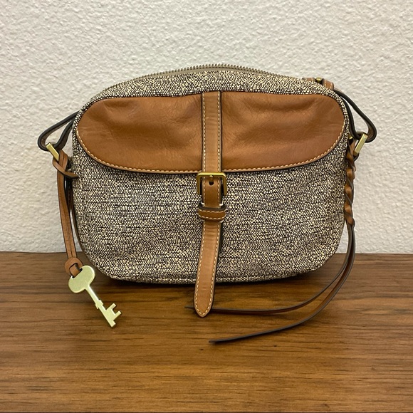 Fossil Handbags - FOSSIL Black/White/Tan Leather/Man-made material Crossbody